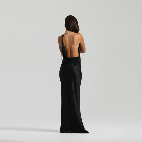 Vestido de Festa Longo de Cetim com Decote Degagê Costas Nuas – Telma
