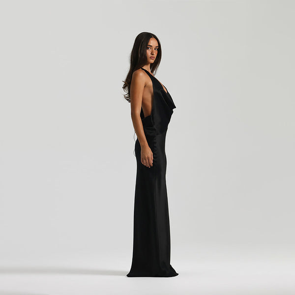 Vestido de Festa Longo de Cetim com Decote Degagê Costas Nuas – Telma