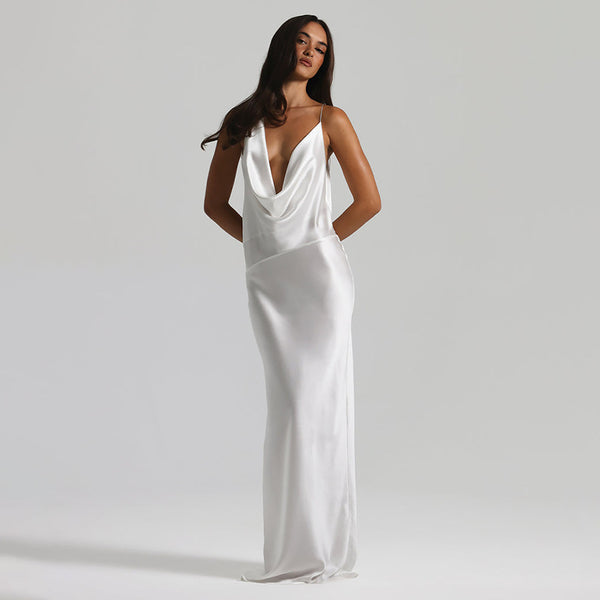 Vestido de Festa Longo de Cetim com Decote Degagê Costas Nuas – Telma