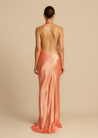 Vestido de Festa Longo de Cetim com Gola Drapê – Thalia