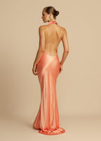 Vestido de Festa Longo de Cetim com Gola Drapê – Thalia