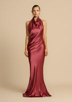 Vestido de Festa Longo de Cetim com Gola Drapê – Thalia