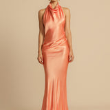 Vestido de Festa Longo de Cetim com Gola Drapê – Thalia