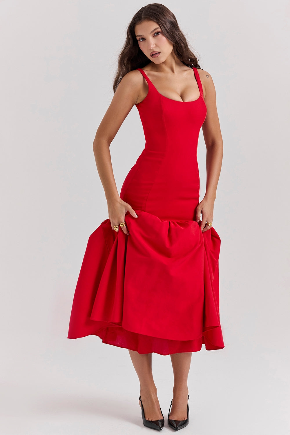 Vestido de Festa Midi Estruturado com Corpete Justo e Saia Balonê Escultural – Mel