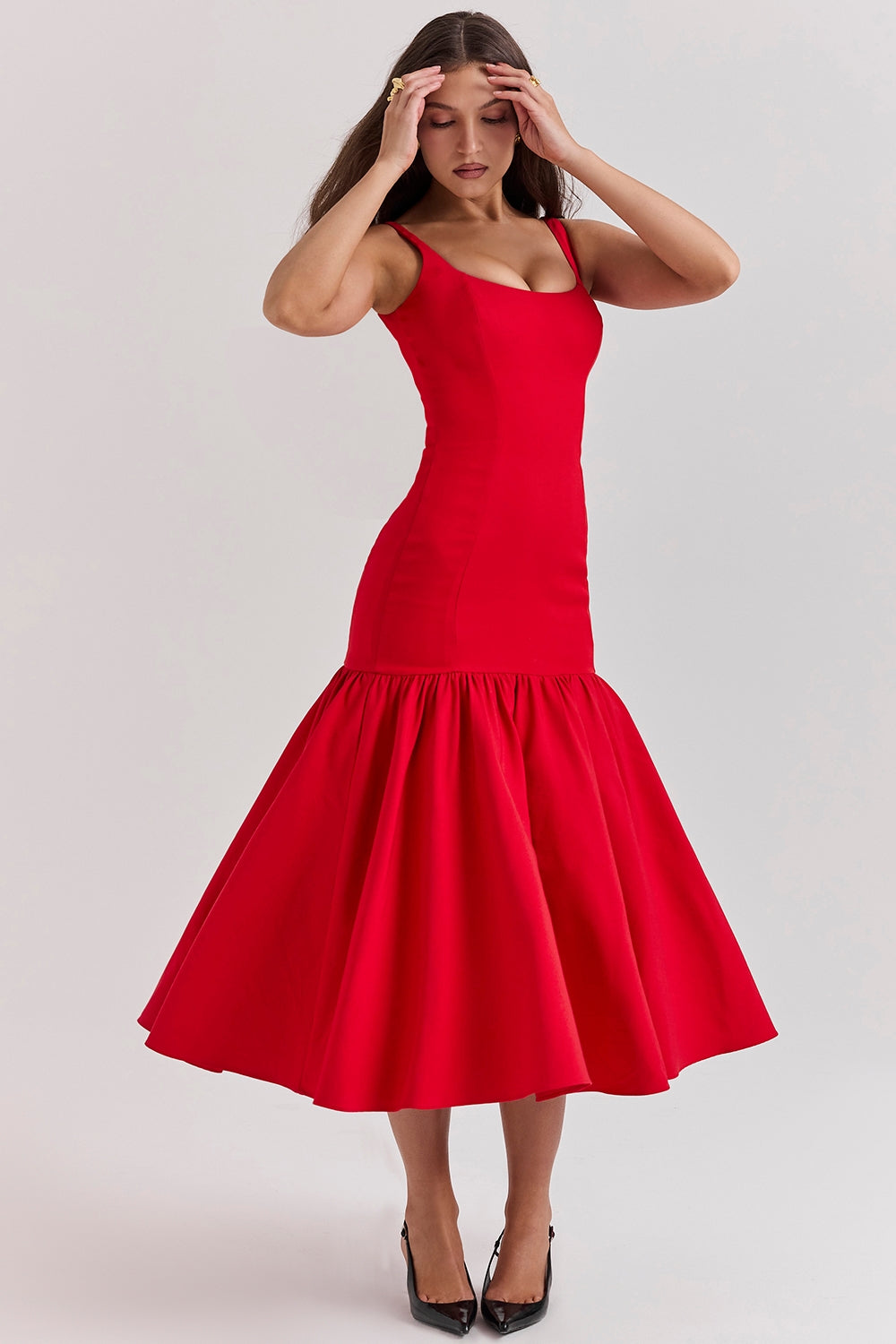 Vestido de Festa Midi Estruturado com Corpete Justo e Saia Balonê Escultural – Mel