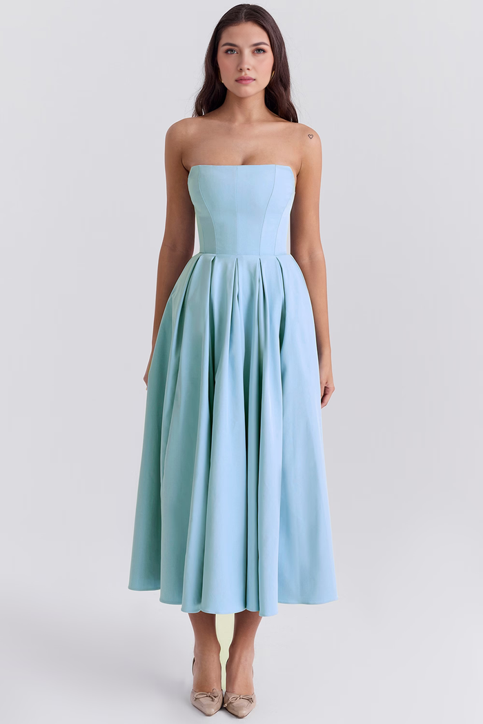 Vestido de Festa Midi Tomara que Caia com Corpete Estruturado e Saia Godê – Naila