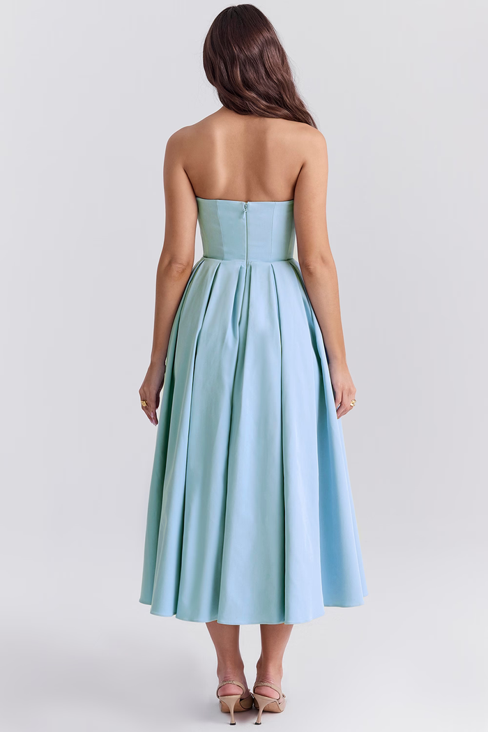Vestido de Festa Midi Tomara que Caia com Corpete Estruturado e Saia Godê – Naila
