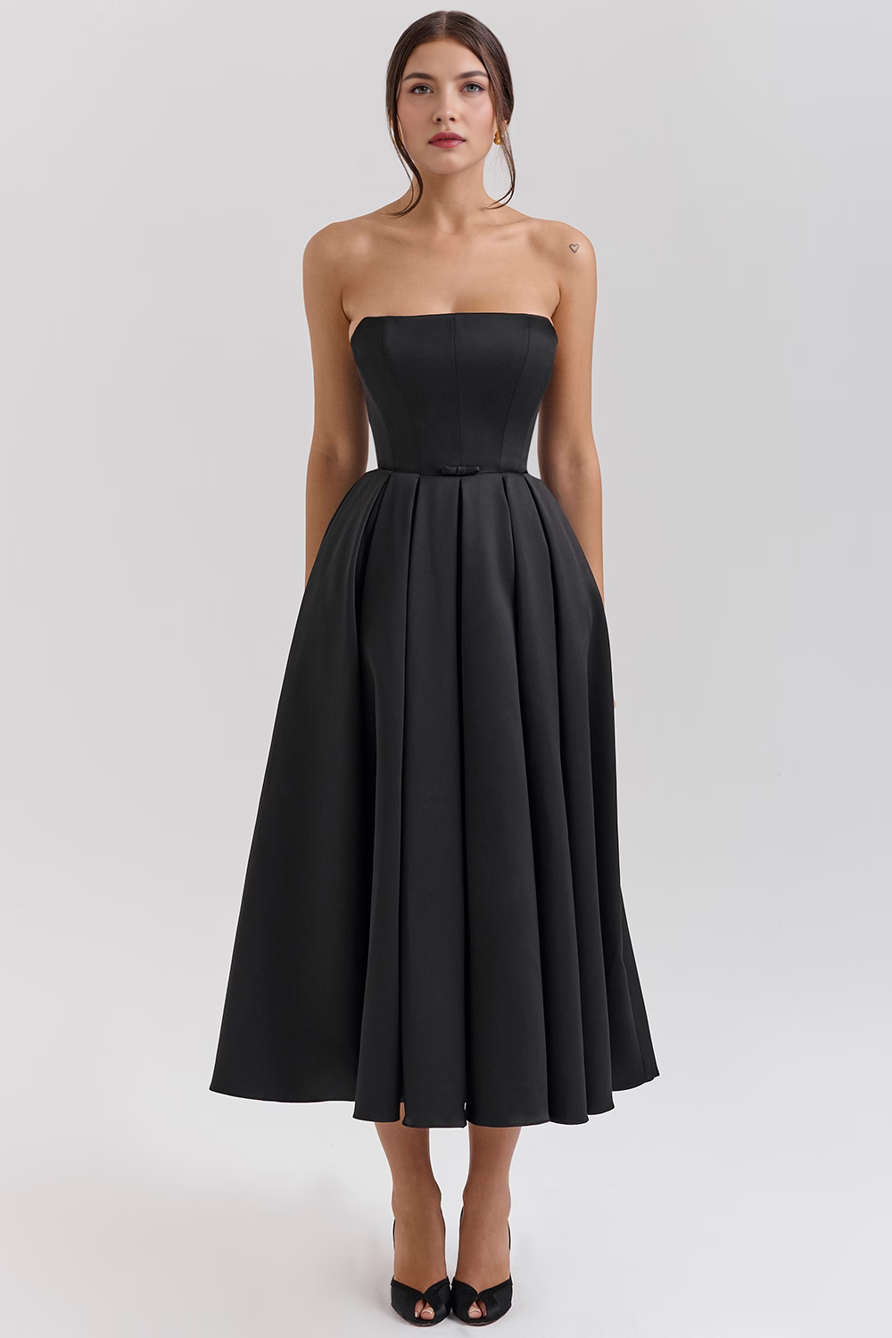 Vestido de Festa Midi Tomara que Caia com Corpete Estruturado e Saia Godê – Naila