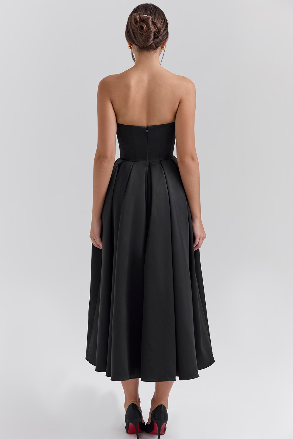 Vestido de Festa Midi Tomara que Caia com Corpete Estruturado e Saia Godê – Naila