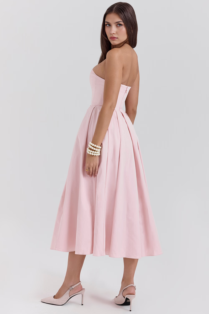 Vestido de Festa Midi Tomara que Caia com Corpete Estruturado e Saia Godê – Naila