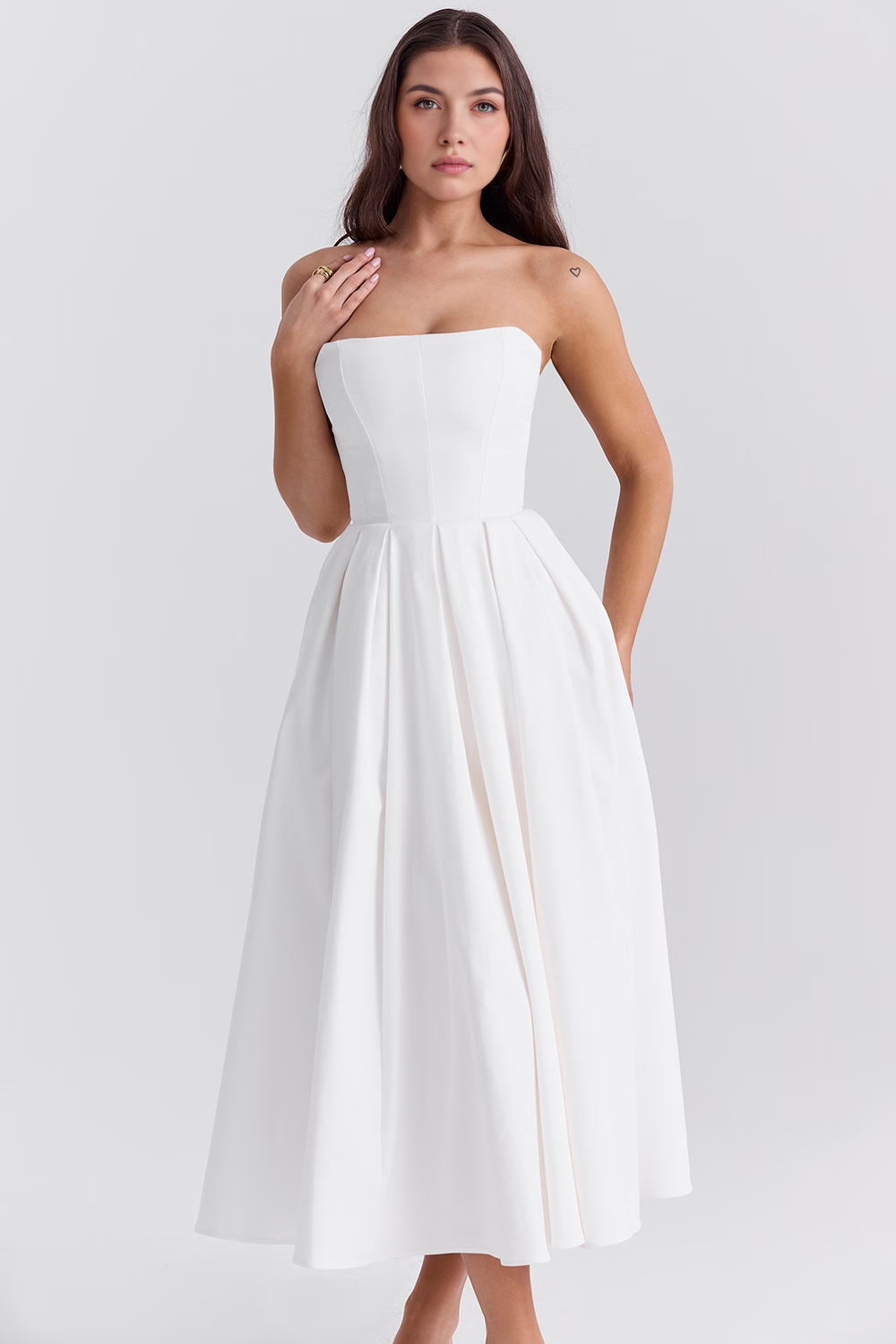 Vestido de Festa Midi Tomara que Caia com Corpete Estruturado e Saia Godê – Naila