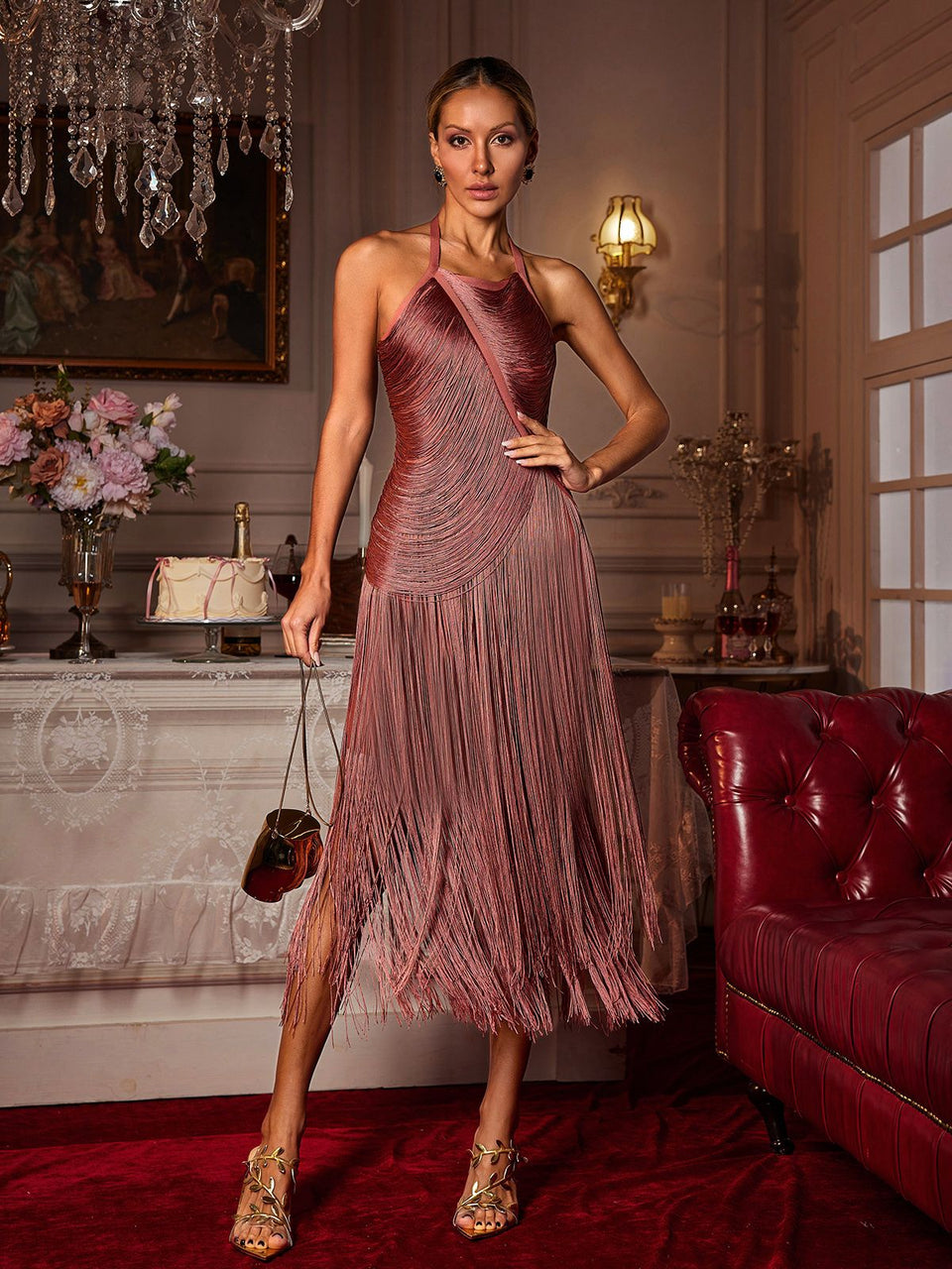 Vestido de Festa Midi de Franjas Luxo – Simone