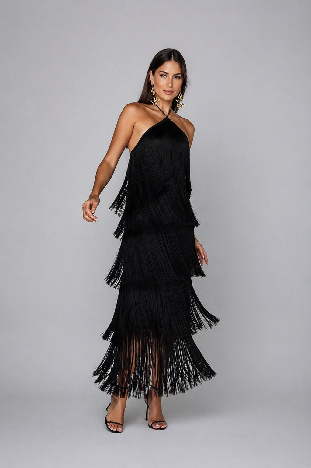 Vestido Longo Feminino de Eventos Elegante Com Franjas – Sandra