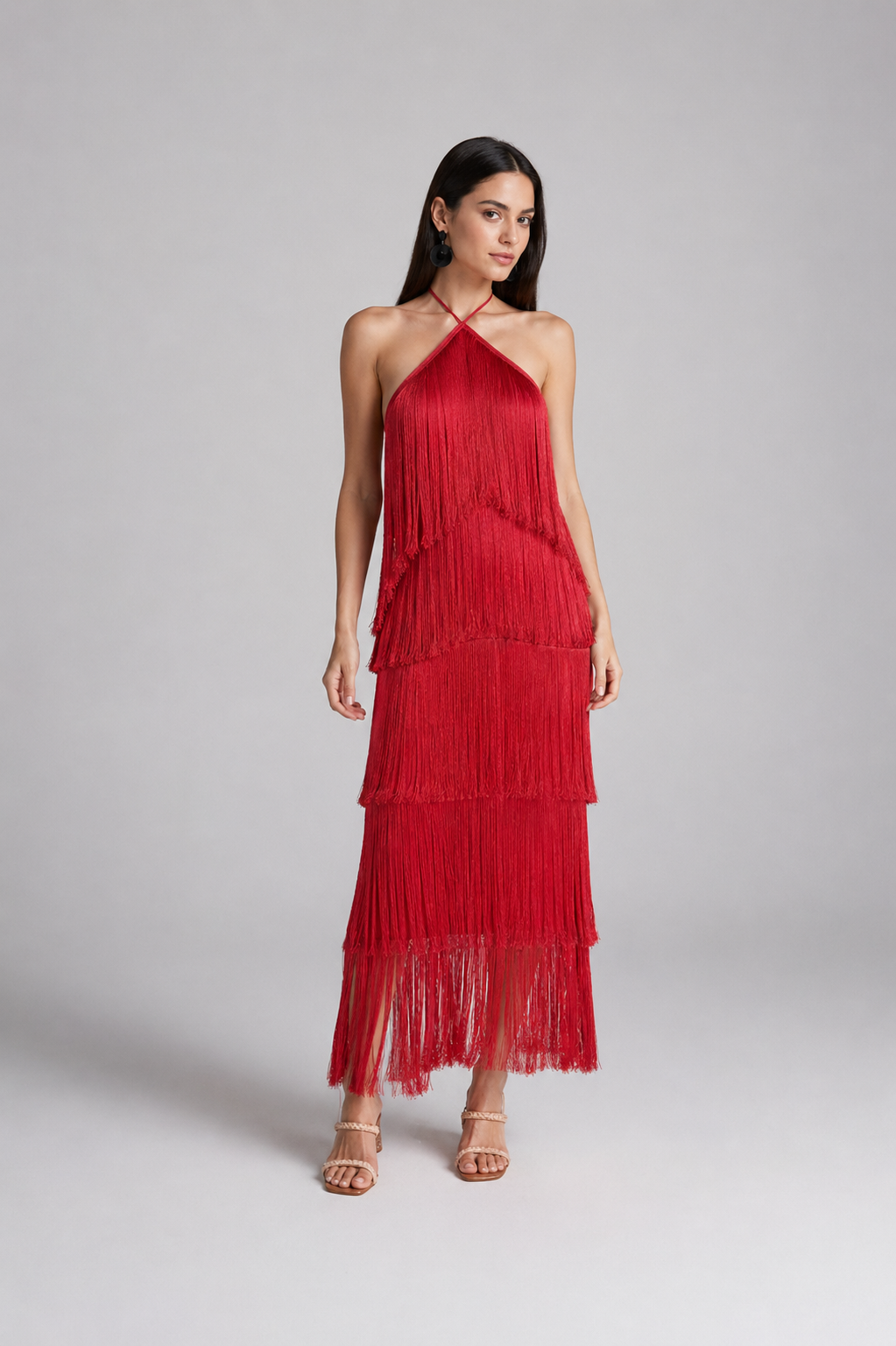 Vestido Feminino de Festa Elegante Longo Com Franjas – Celilina