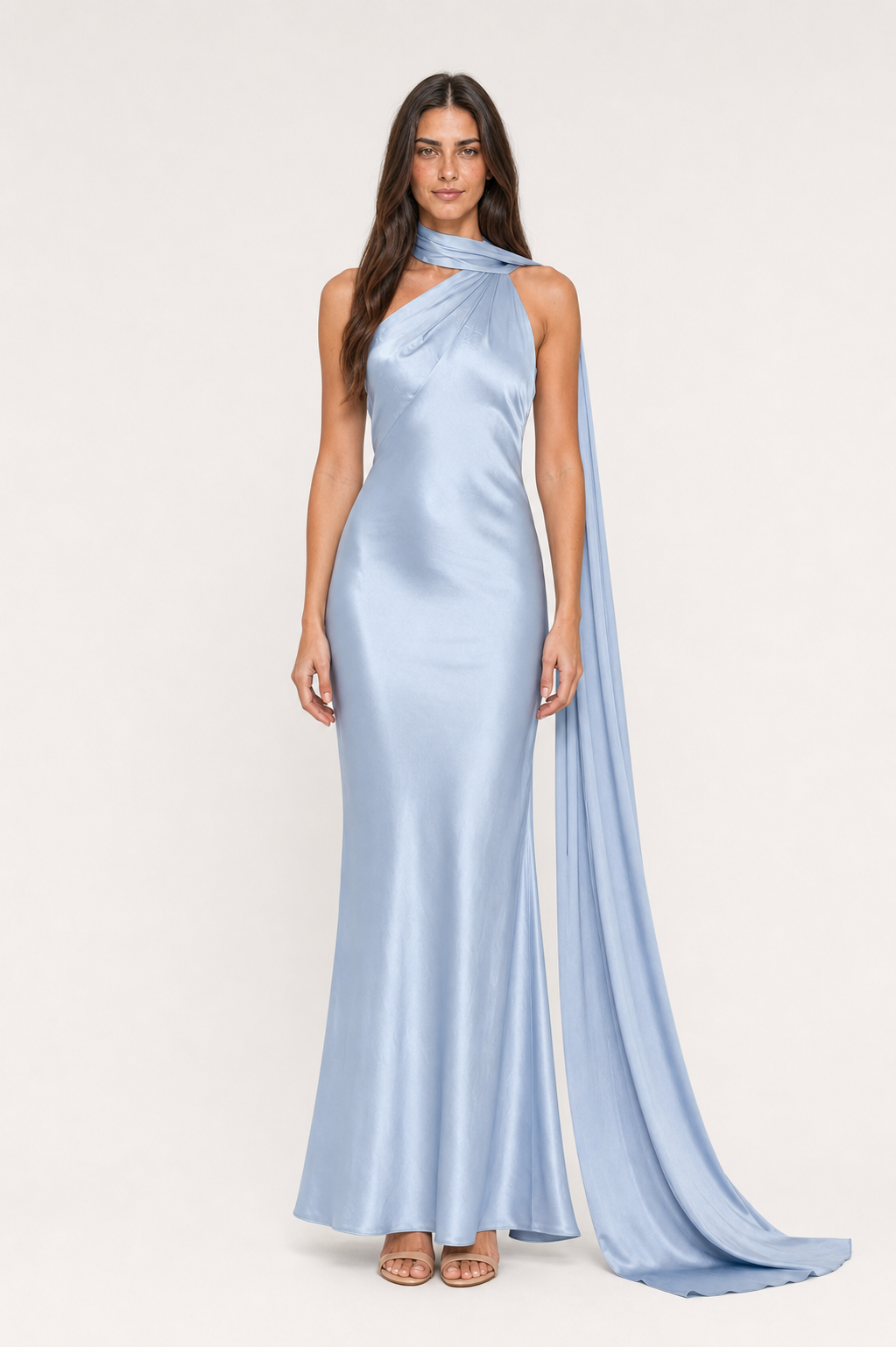 Vestido Longo de Festa Acetinado com Costas Abertas e Gola Halter – Melissa