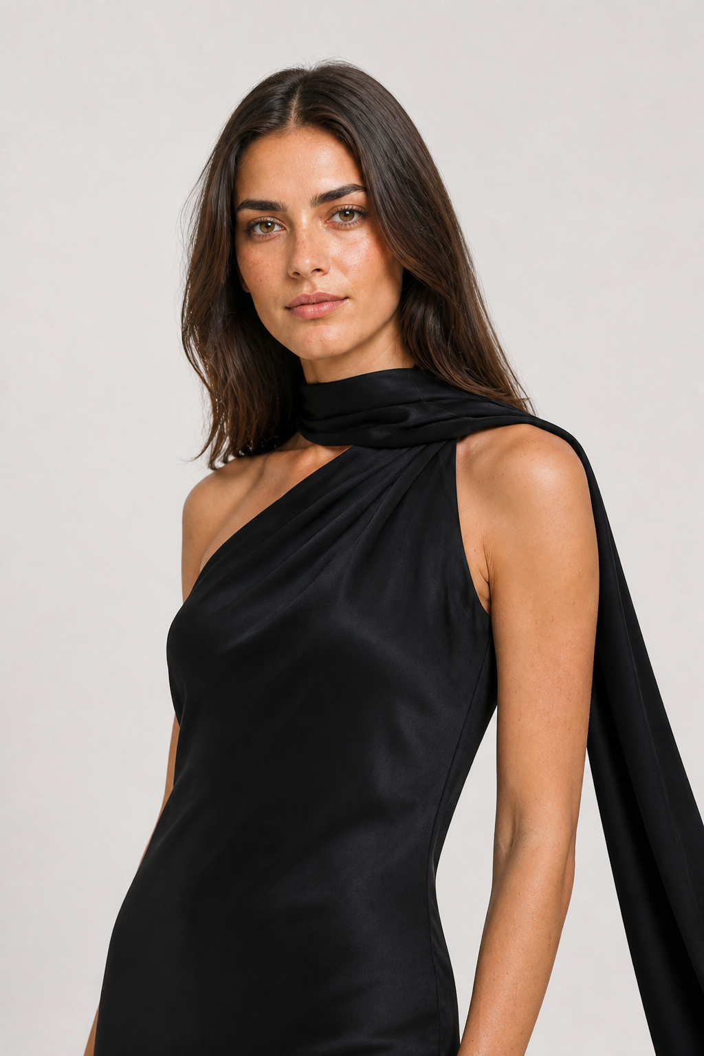 Vestido Longo de Festa Acetinado com Costas Abertas e Gola Halter – Melissa