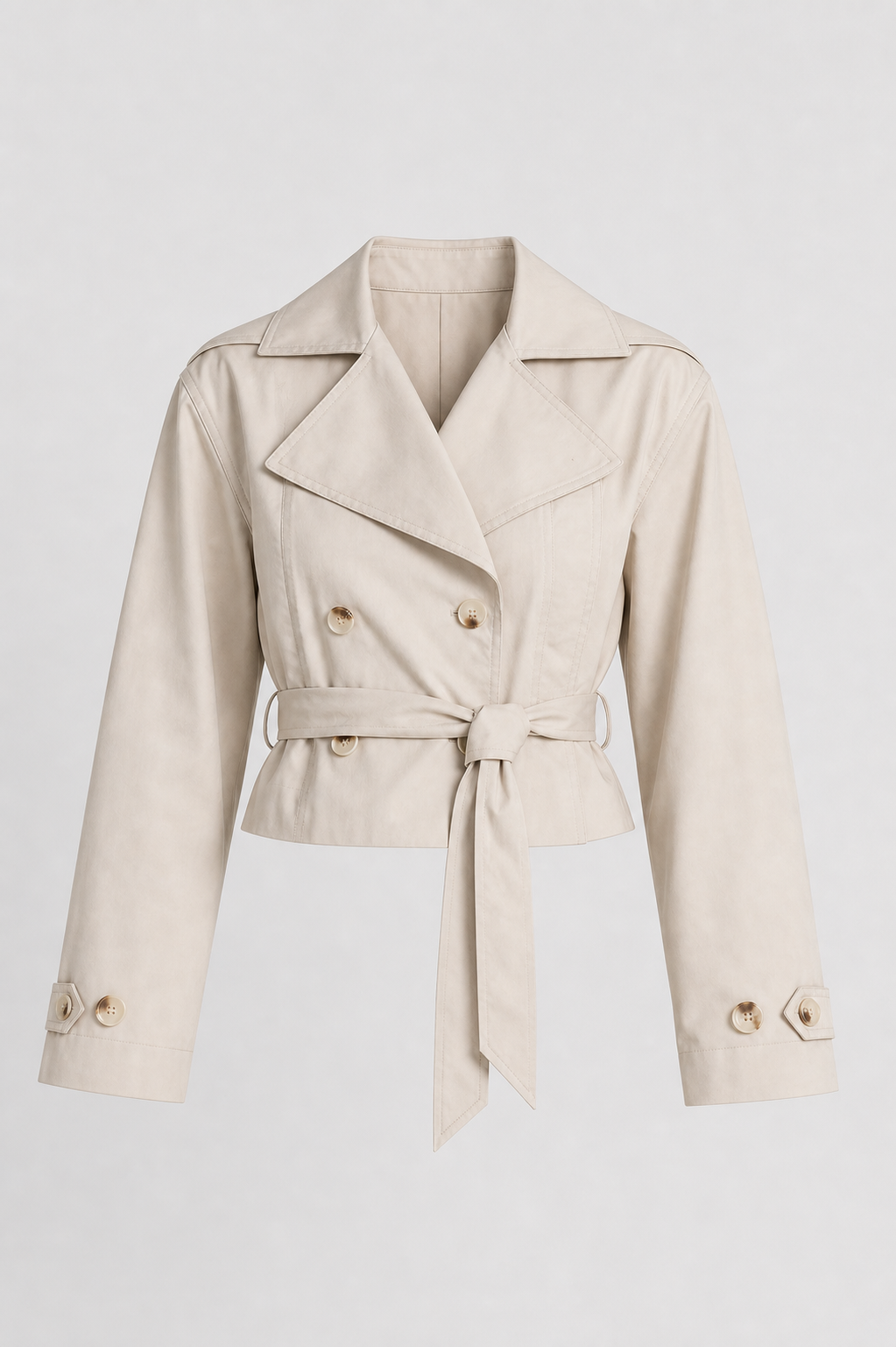Casaco Feminino Cropped Estilo Trench Coat com Amarração – Raquel