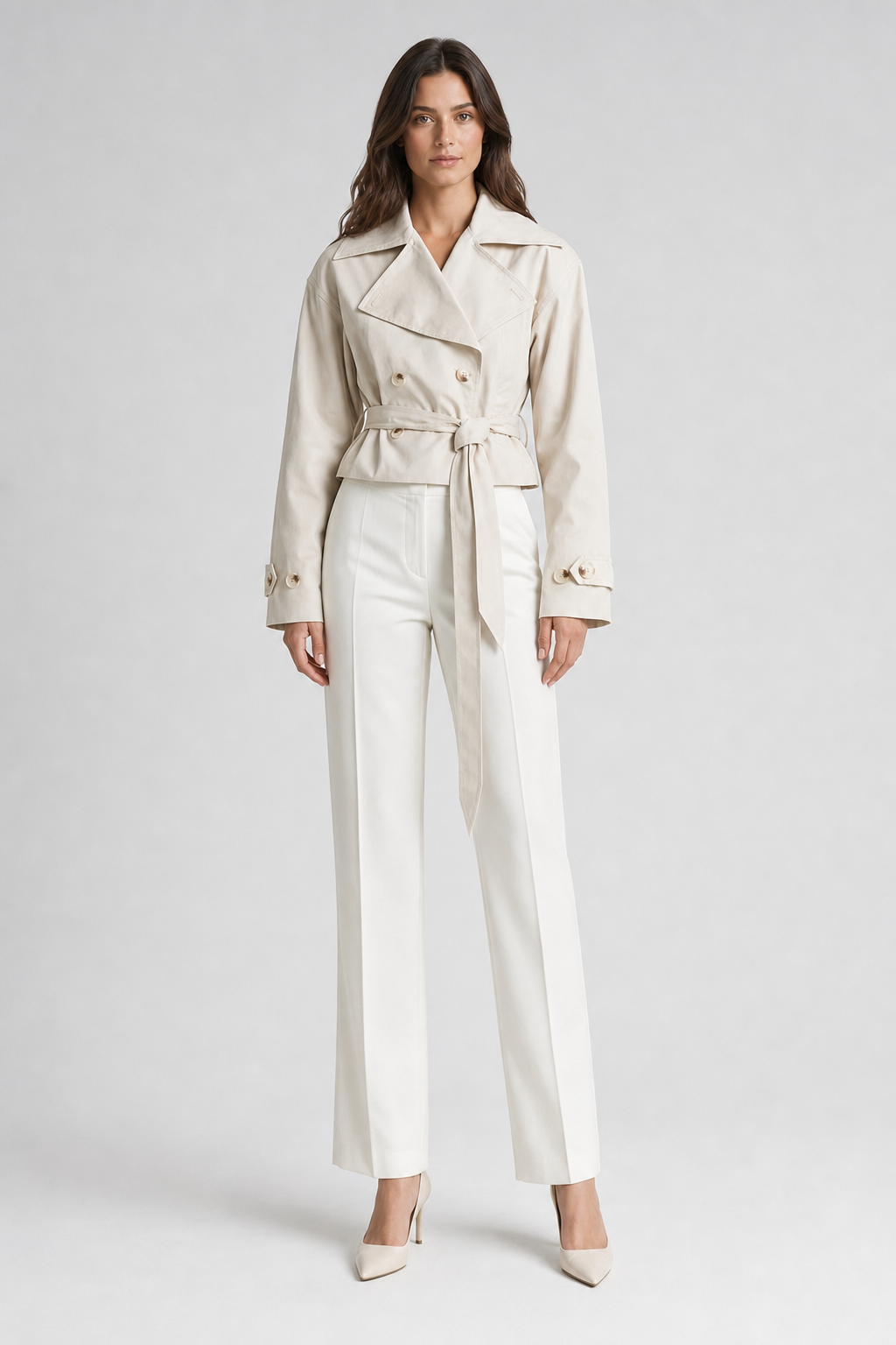 Casaco Feminino Cropped Estilo Trench Coat com Amarração – Raquel