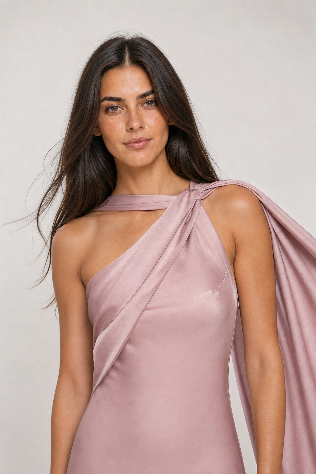 Vestido Longo de Festa Acetinado Assimétrico com Faixa Drapeada – Clarissa