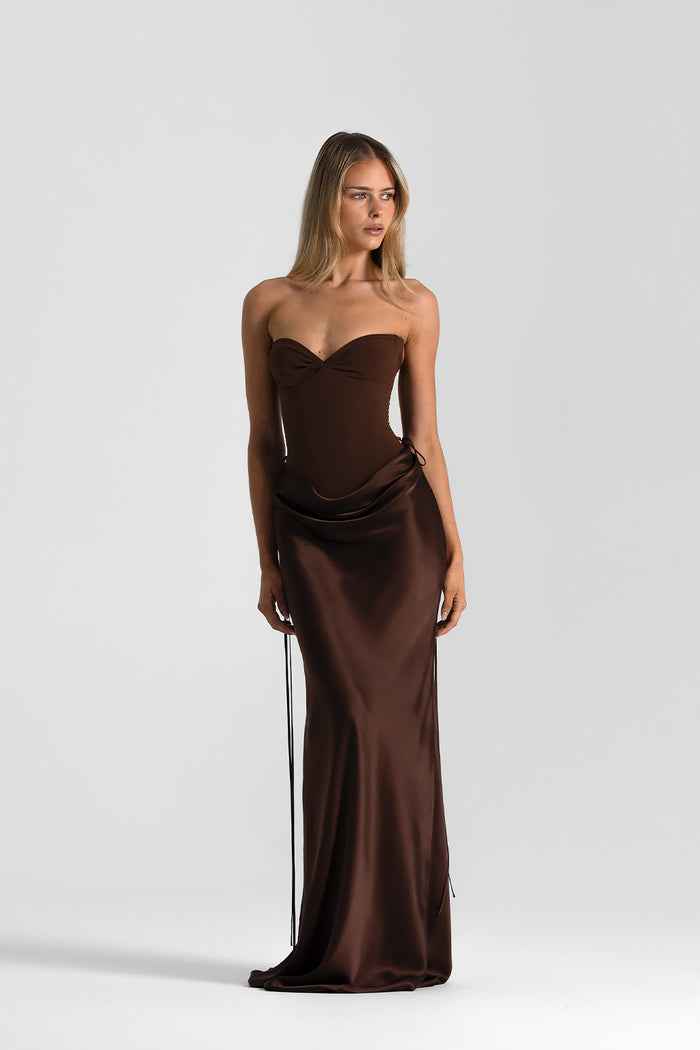 Vestido Longo de Festa Acetinado Tomara que Caia com Corset – Belisa