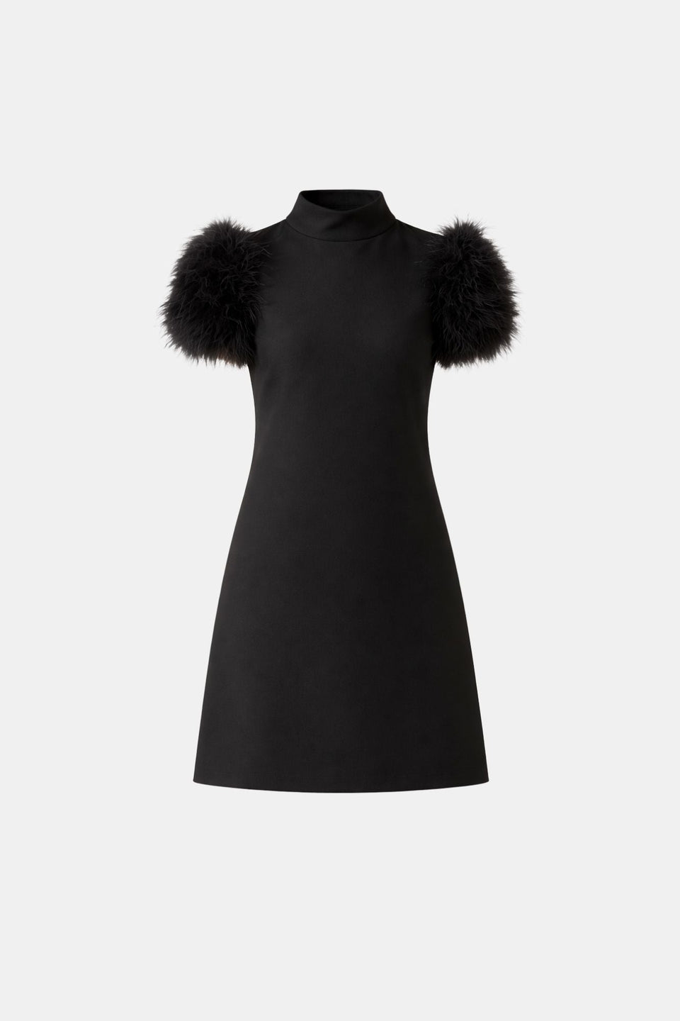 Vestido Feminino Curto de Festa Reto com Plumas nas Mangas – Lívia