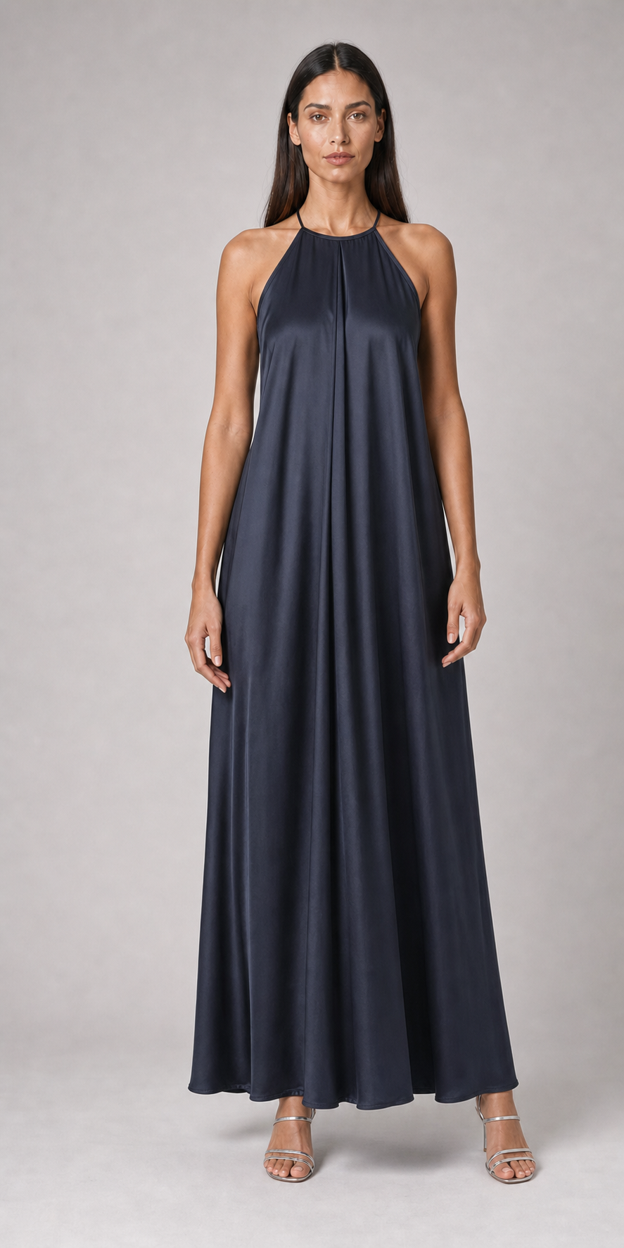 Vestido Longo de Festa Acetinado Frente Única com Costas Abertas – Bela