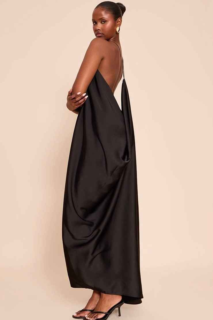 Vestido Longo de Festa Acetinado Frente Única com Costas Abertas – Bela