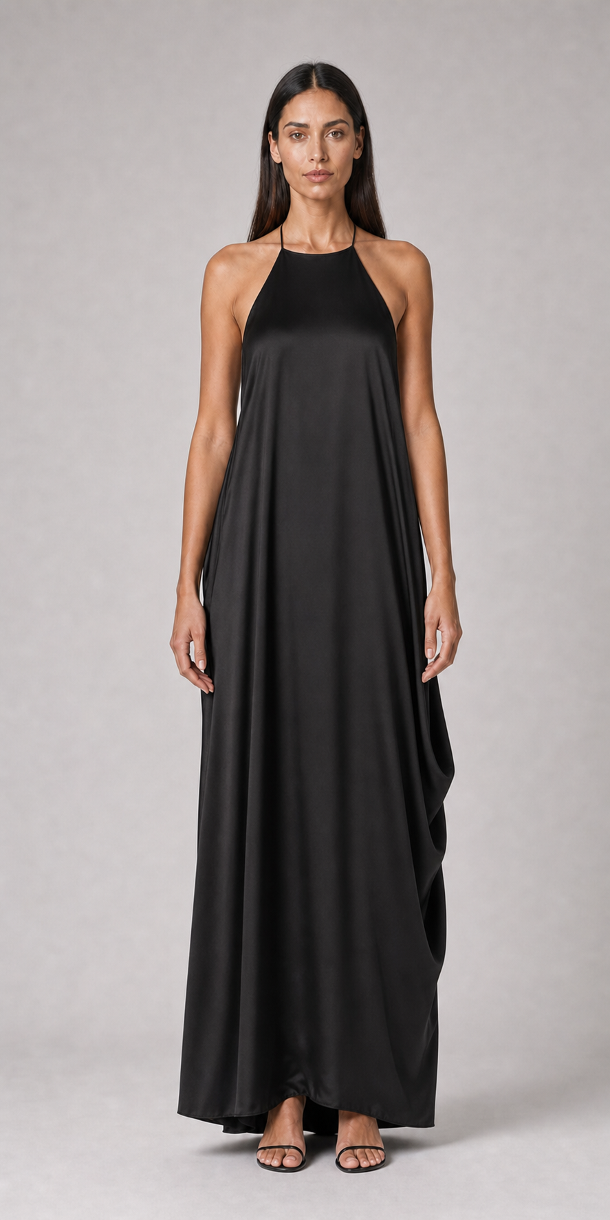 Vestido Longo de Festa Acetinado Frente Única com Costas Abertas – Bela