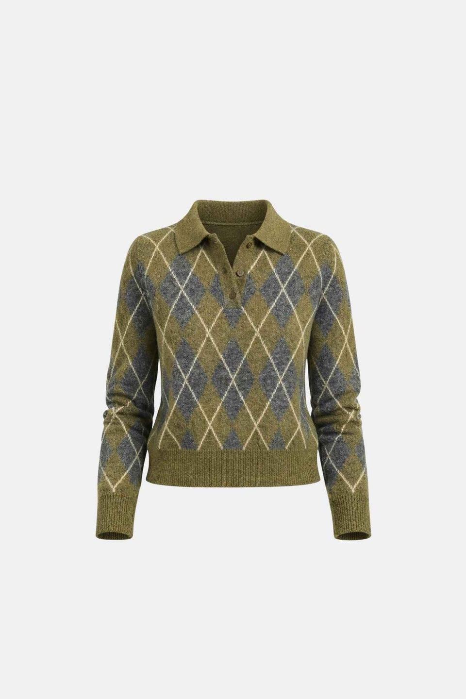 Suéter Feminino de Tricô Gola Polo com Estampa Xadrez Argyle – Paula