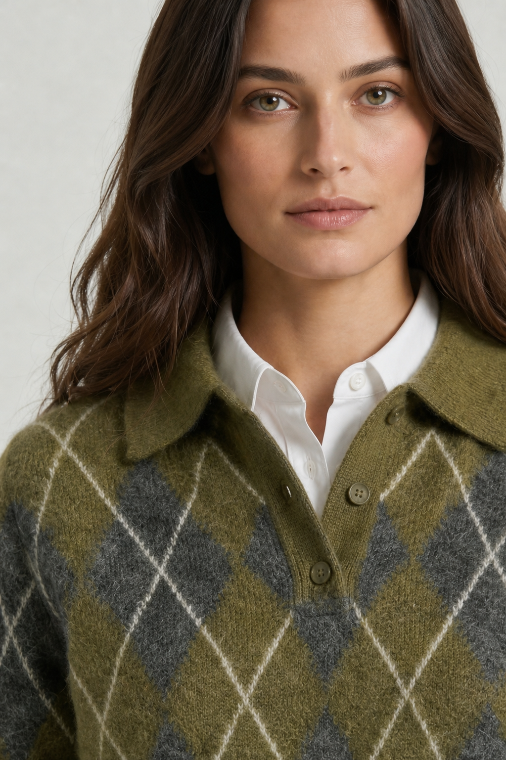 Suéter Feminino de Tricô Gola Polo com Estampa Xadrez Argyle – Paula