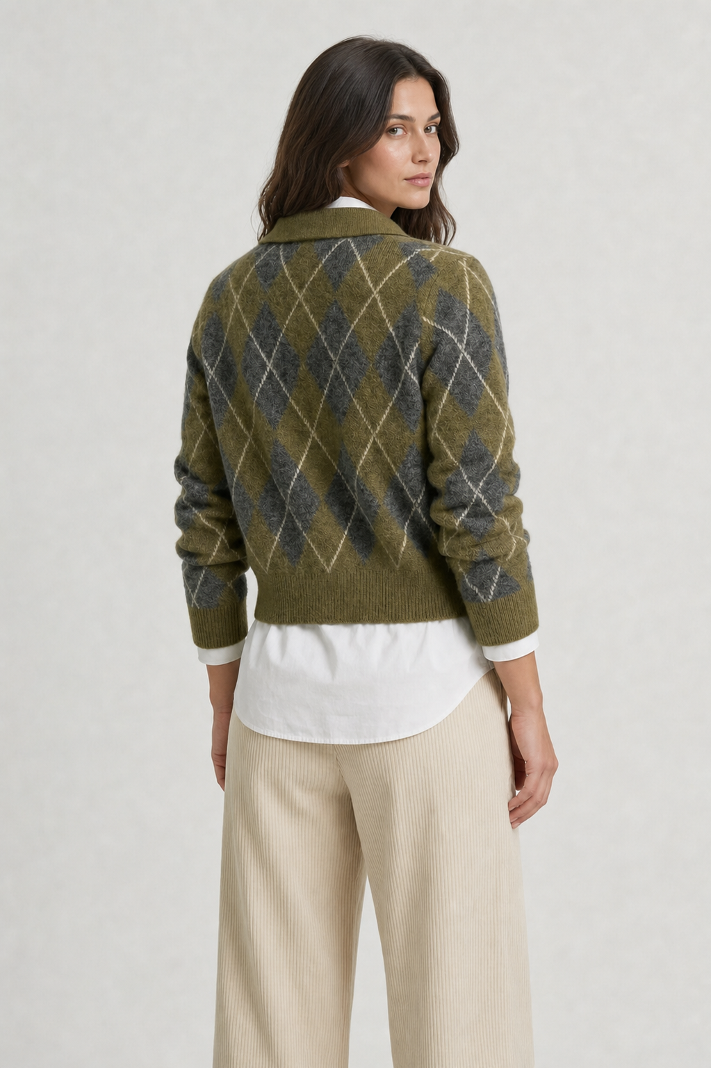 Suéter Feminino de Tricô Gola Polo com Estampa Xadrez Argyle – Paula