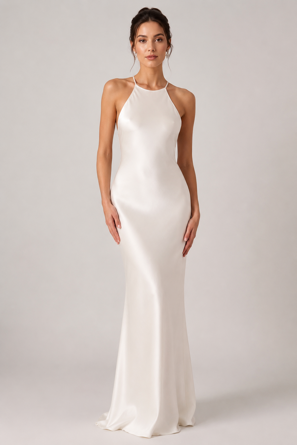 Vestido Longo de Festa Acetinado com Costas Nuas e Alças de Cristais – Fabiana