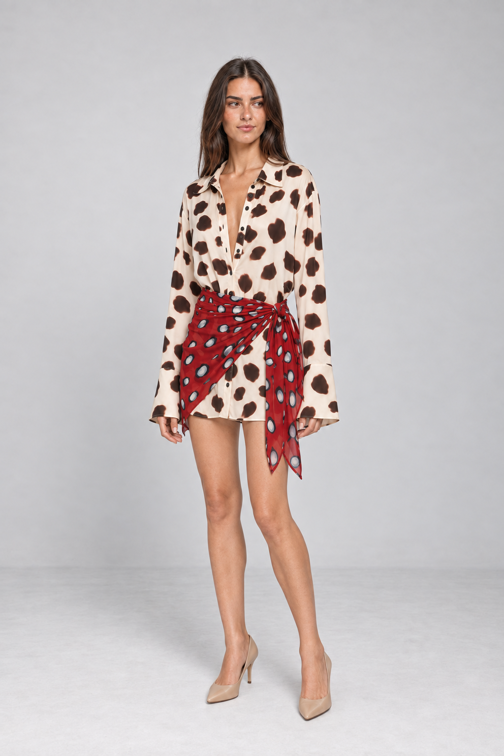 Vestido Curto Chemise Animal Print com Lenço Estampado – Isabella