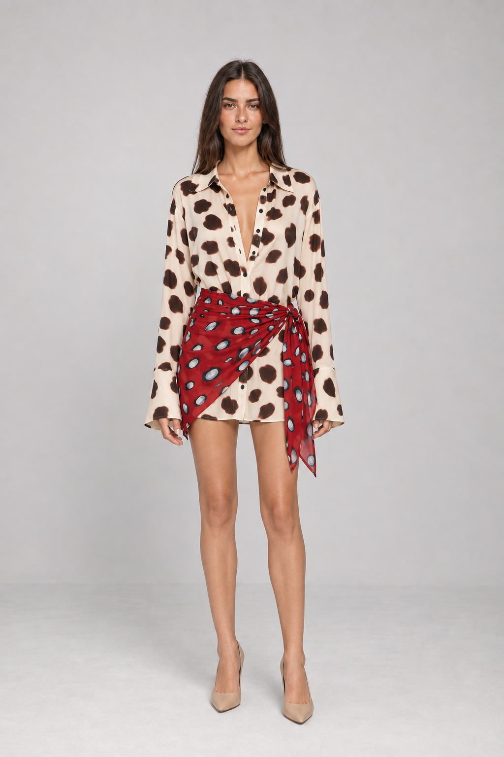 Vestido Curto Chemise Animal Print com Lenço Estampado – Isabella