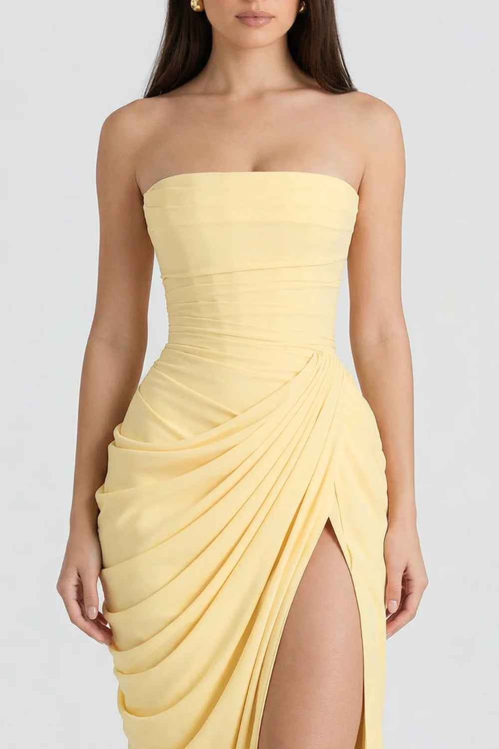 Vestido Longo de Festa Tomara que Caia Drapeado com Fenda – Bruna